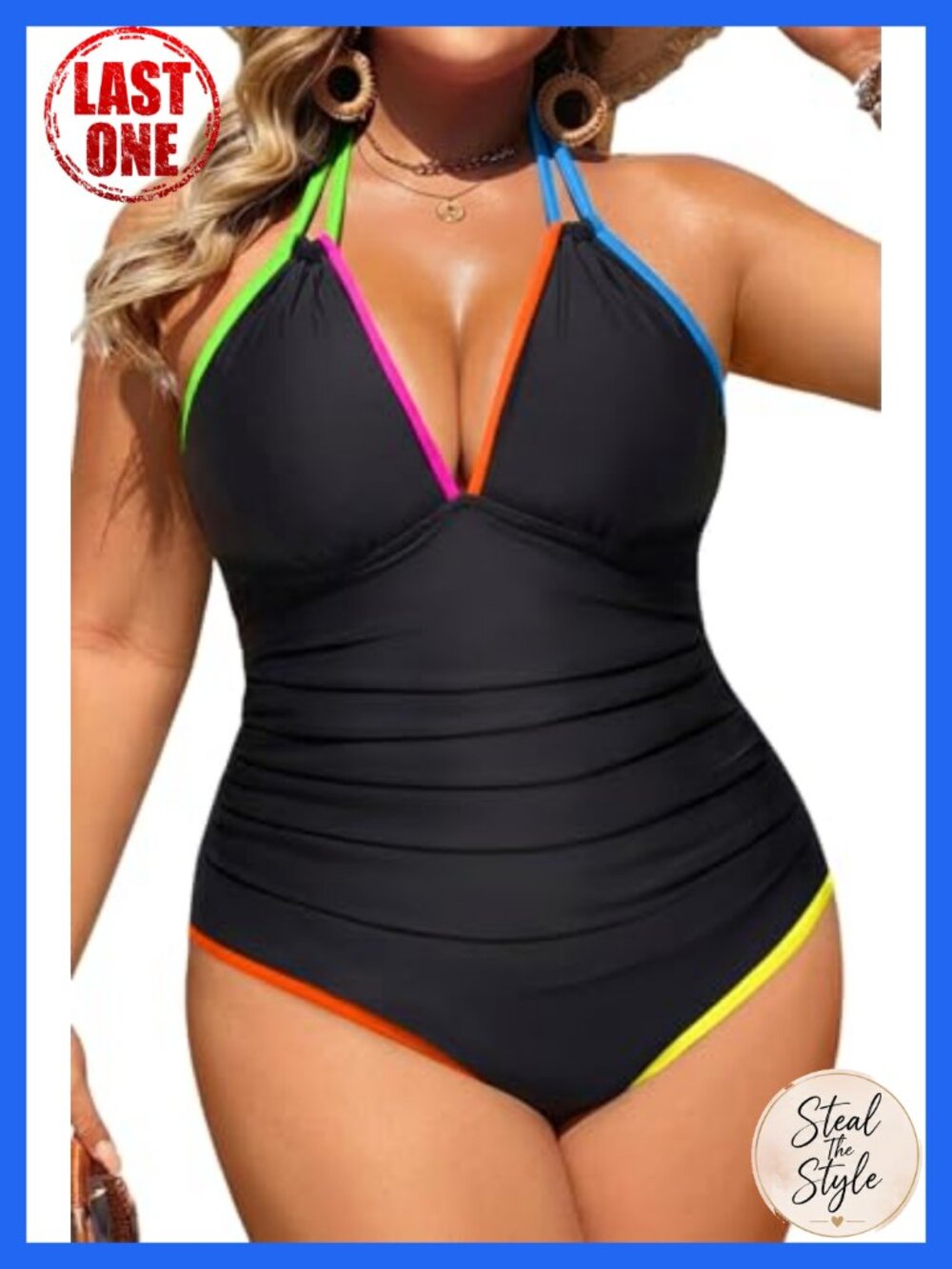 Plus Size Tummy Control One Piece Bathing Suit Halter Swimwear